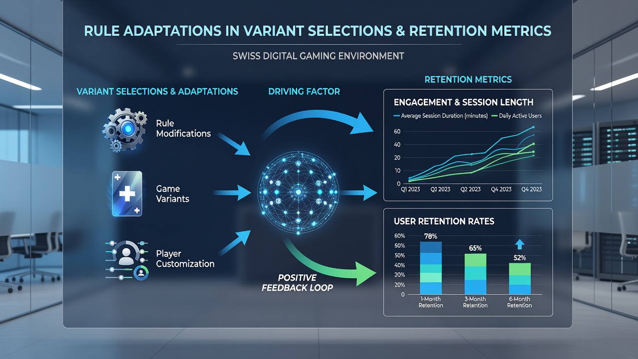 Analytics dashboard displaying retention metrics and variant performance graphs from Swiss gaming environments